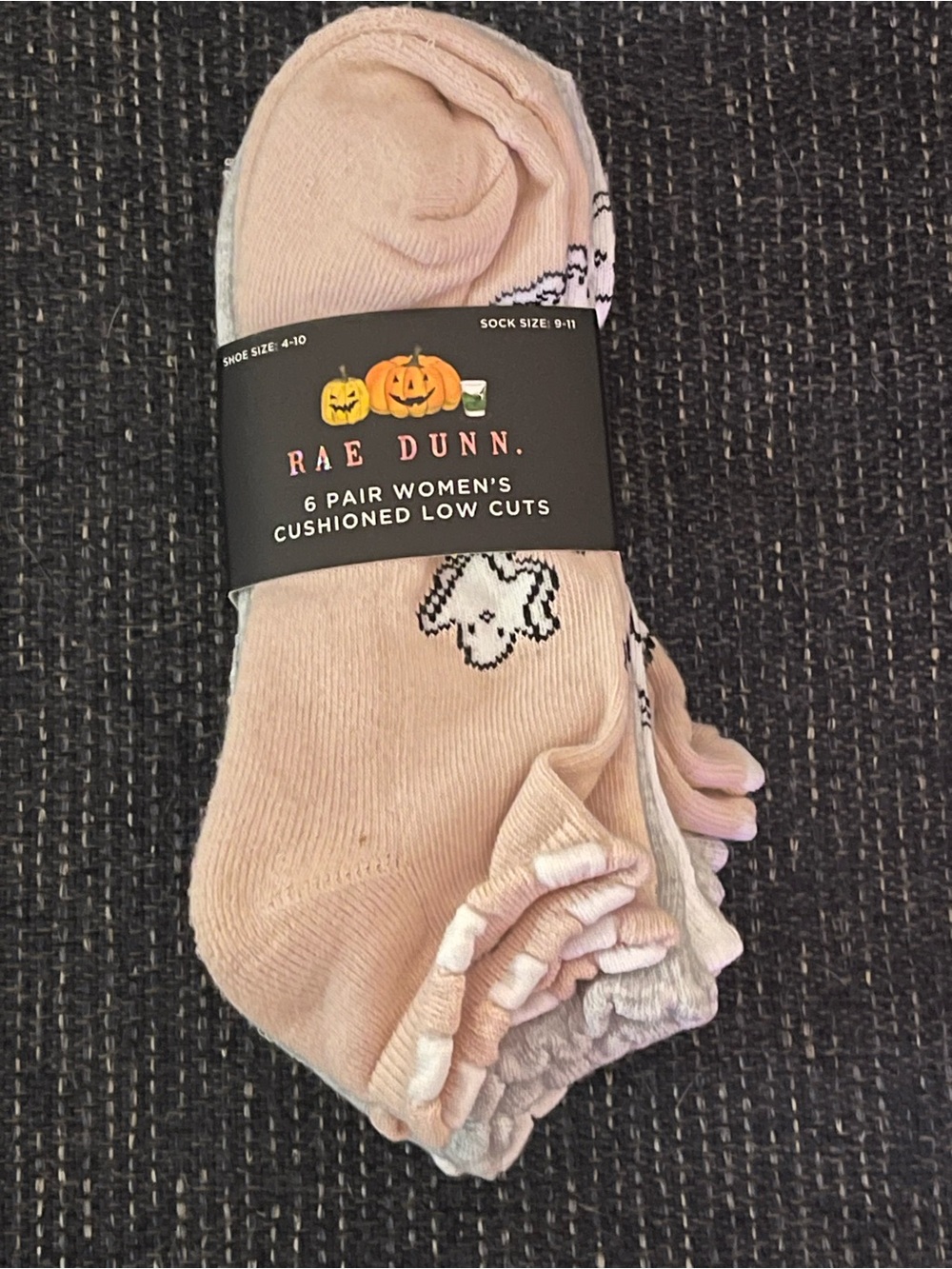 Rae Dunn Women's Low Cut Cushioned Socks - Light Pink with Ghost Motif (6 Pack)